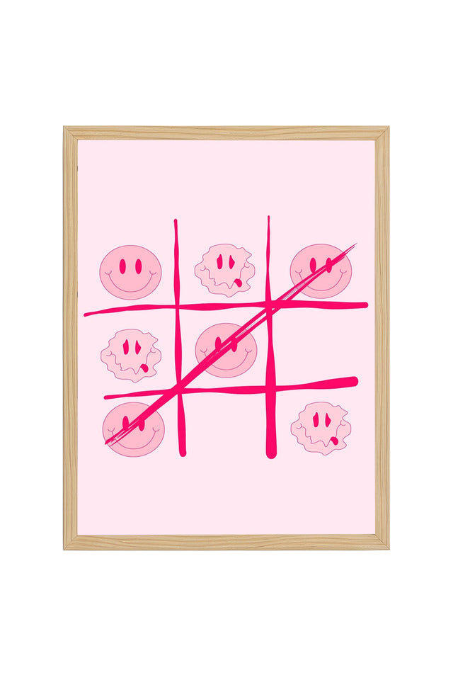 Doğal Ahşap Çerçeveli Retro Tablo - Smiley Doodle | huhu2244