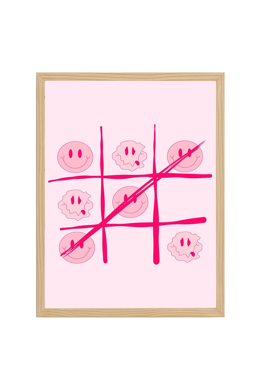 Doğal Ahşap Çerçeveli Retro Tablo - Smiley Doodle | huhu2244