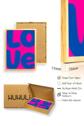 Doğal Ahşap Çerçeveli Pop Art Love Tablo - Retro Pembe Mavi | huhu2247