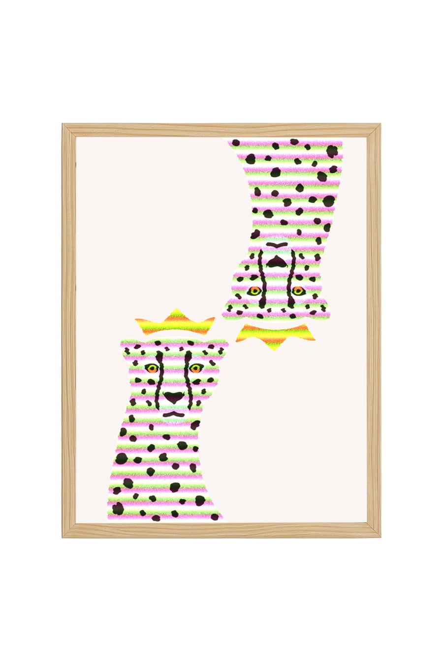 Doğal Ahşap Çerçeveli Retro Tablo - Leopar Desenli Pop Art Soyut | huhu2250