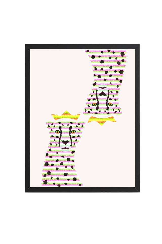 Doğal Ahşap Çerçeveli Retro Tablo - Leopar Desenli Pop Art Soyut | huhu2250