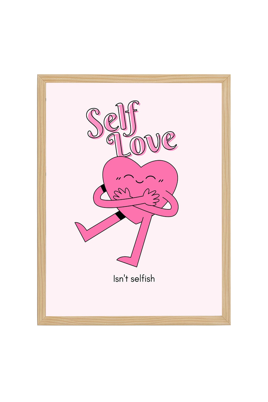 Doğal Ahşap Çerçeveli Retro Self Love Tablo - Pembe Tonlar | huhu2251