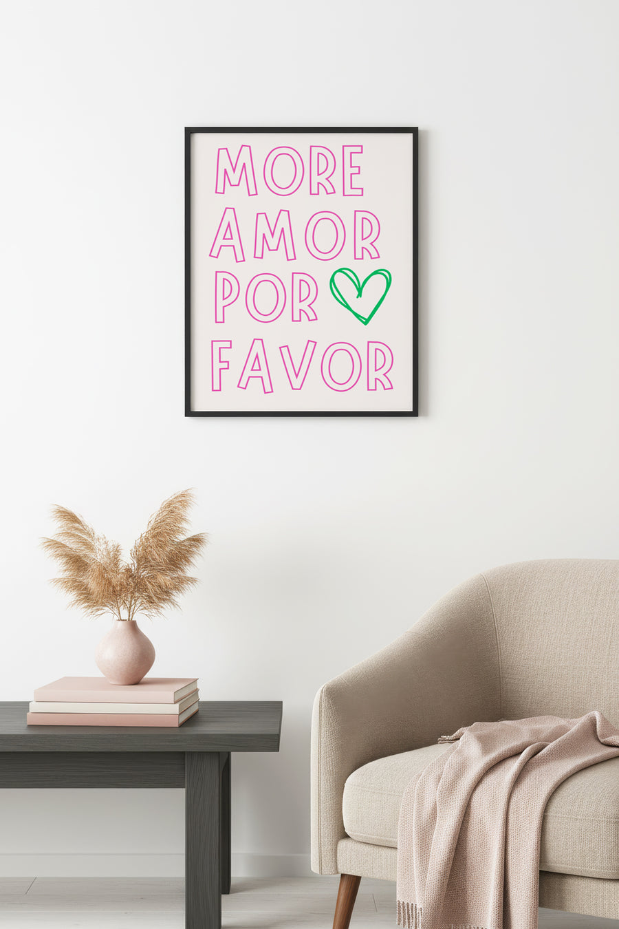 Doğal Ahşap Çerçeveli Retro Tablo - Amor Por Favor Kalpli Yazı Tipi | huhu2253
