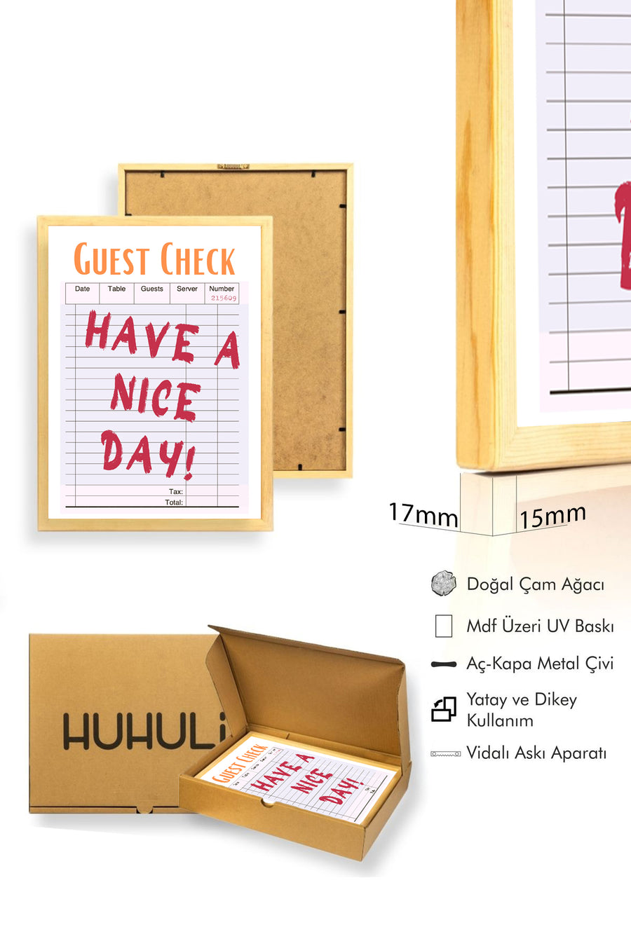 Doğal Ahşap Çerçeveli Retro Tablo - Vintage Mektep Yazı Tipi - Kırmızı | huhu2263