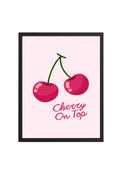 Doğal Ahşap Çerçeveli Retro Tablo - Cherry On Top Kiraz Desenli | huhu2264