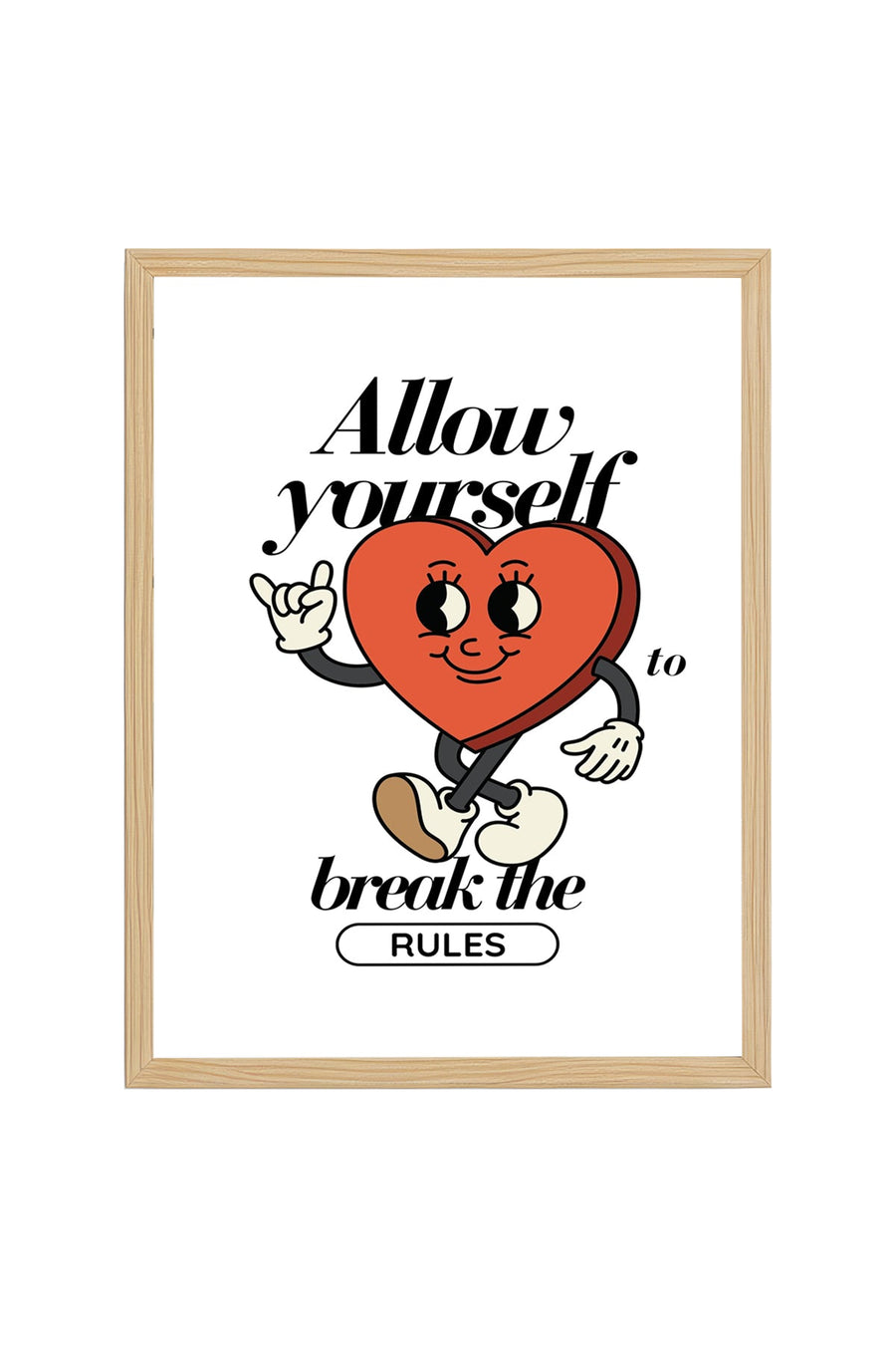 Doğal Ahşap Çerçeveli Retro Kalp Tablo - Kural Bozma Pop Art | huhu2267