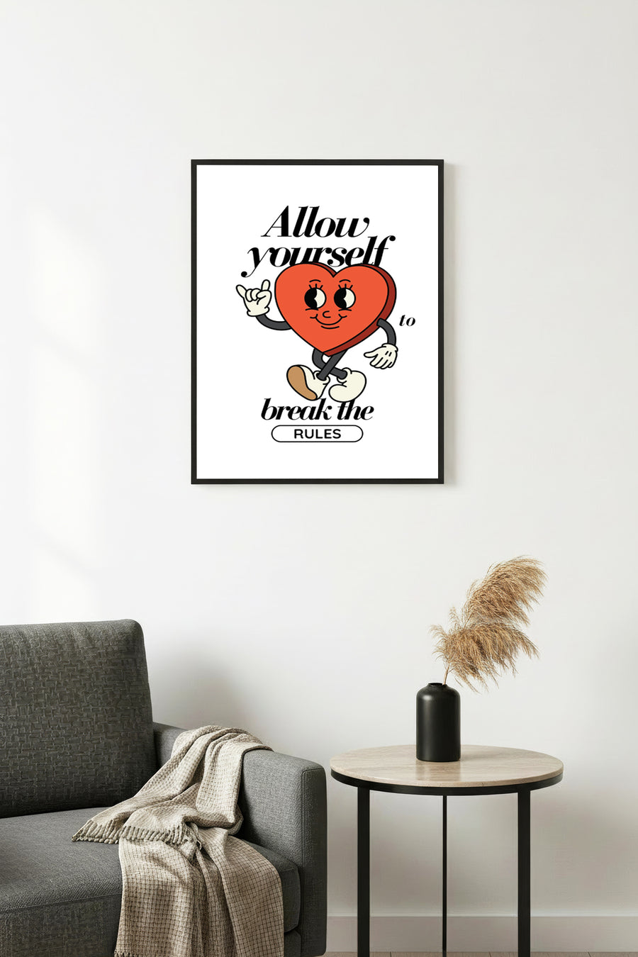 Doğal Ahşap Çerçeveli Retro Kalp Tablo - Kural Bozma Pop Art | huhu2267