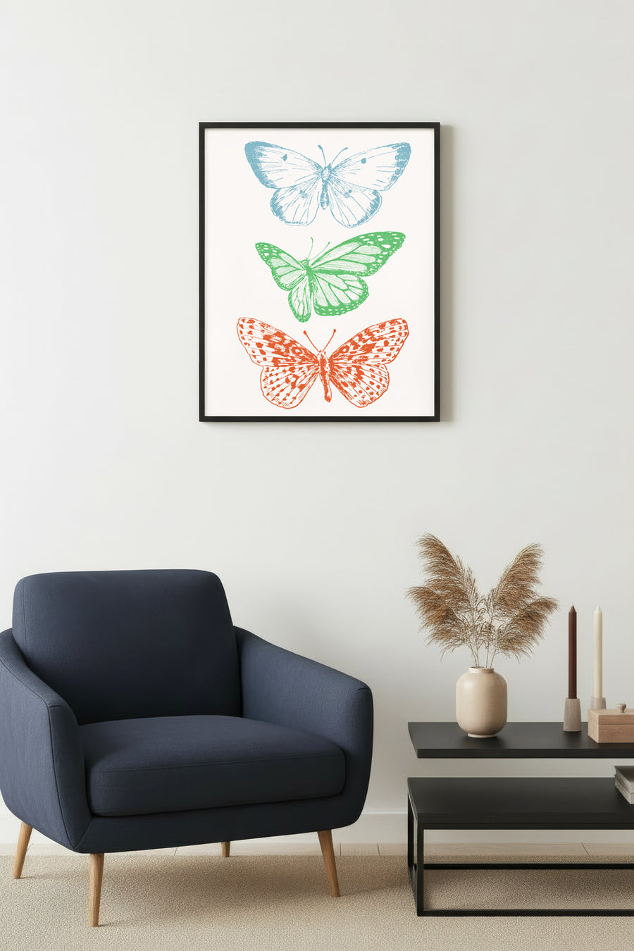 Doğal Ahşap Çerçeveli Retro Kelebek Tablo - Yaz Desenleri | huhu2281