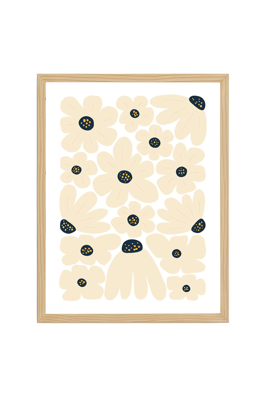 Doğal Ahşap Çerçeveli Retro Floral Desenlü Tablo - Pastel Bahar | huhu2283