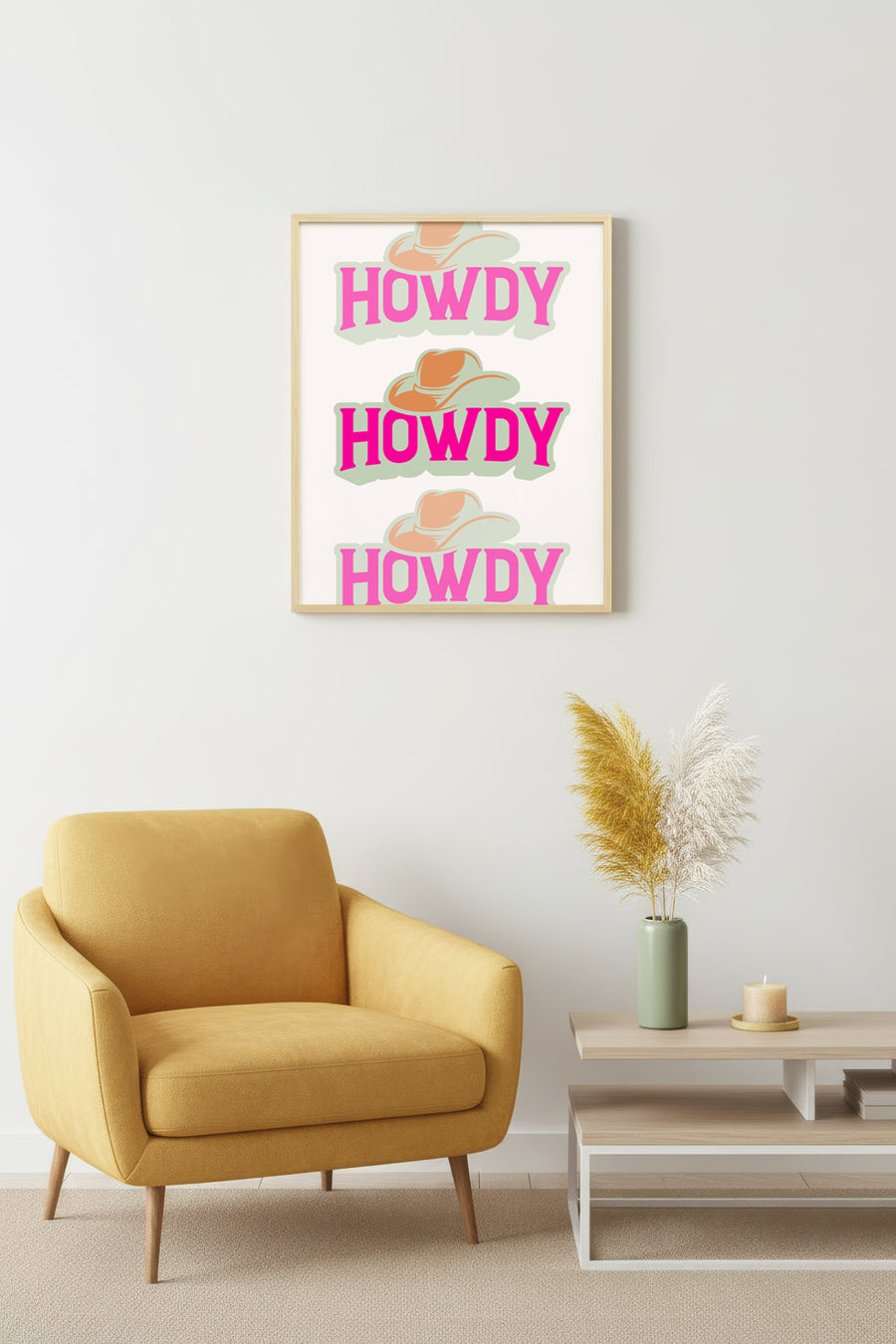 Doğal Ahşap Çerçeveli Retro Tablo - Pembe Kovboy | huhu2284