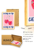 Doğal Ahşap Çerçeveli Retro Tablo - Cherry On Top Pop Art Desen | huhu2289