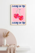 Doğal Ahşap Çerçeveli Retro Tablo - Cherry On Top Pop Art Desen | huhu2289