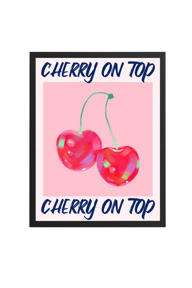 Doğal Ahşap Çerçeveli Retro Tablo - Cherry On Top Pop Art Desen | huhu2289