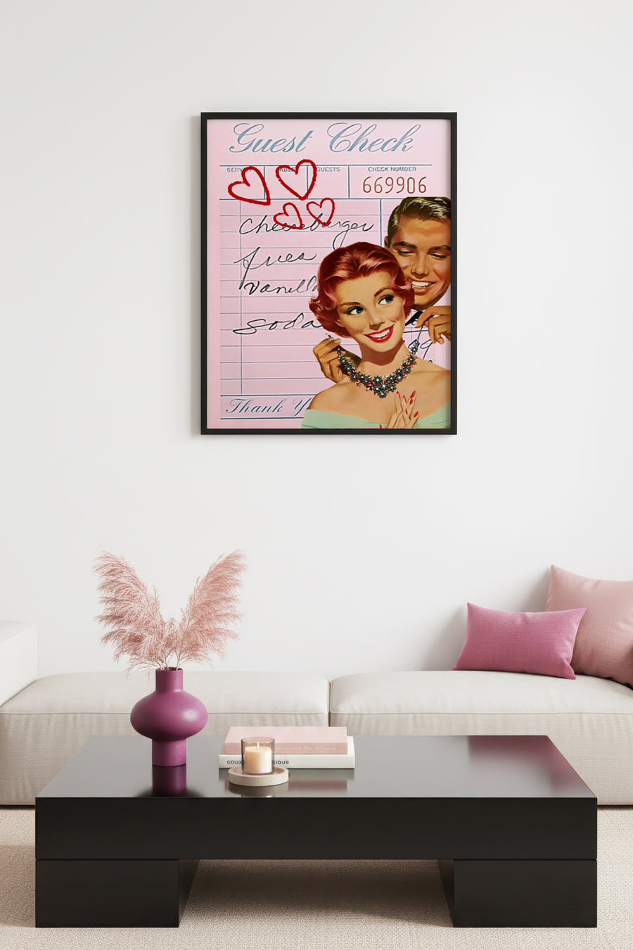 Doğal Ahşap Çerçeveli Retro Tablo - Vintage Romantik Pop Art Çifti | huhu2293