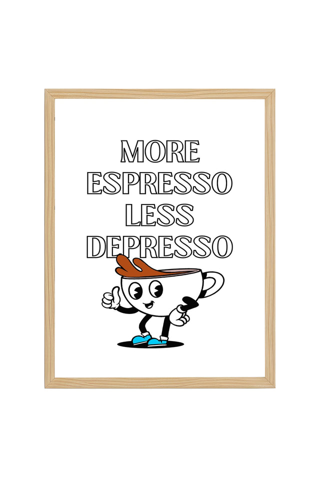 Doğal Ahşap Çerçeveli Retro Kahve Tablo - Espresso Depresyon Temalı | huhu2294