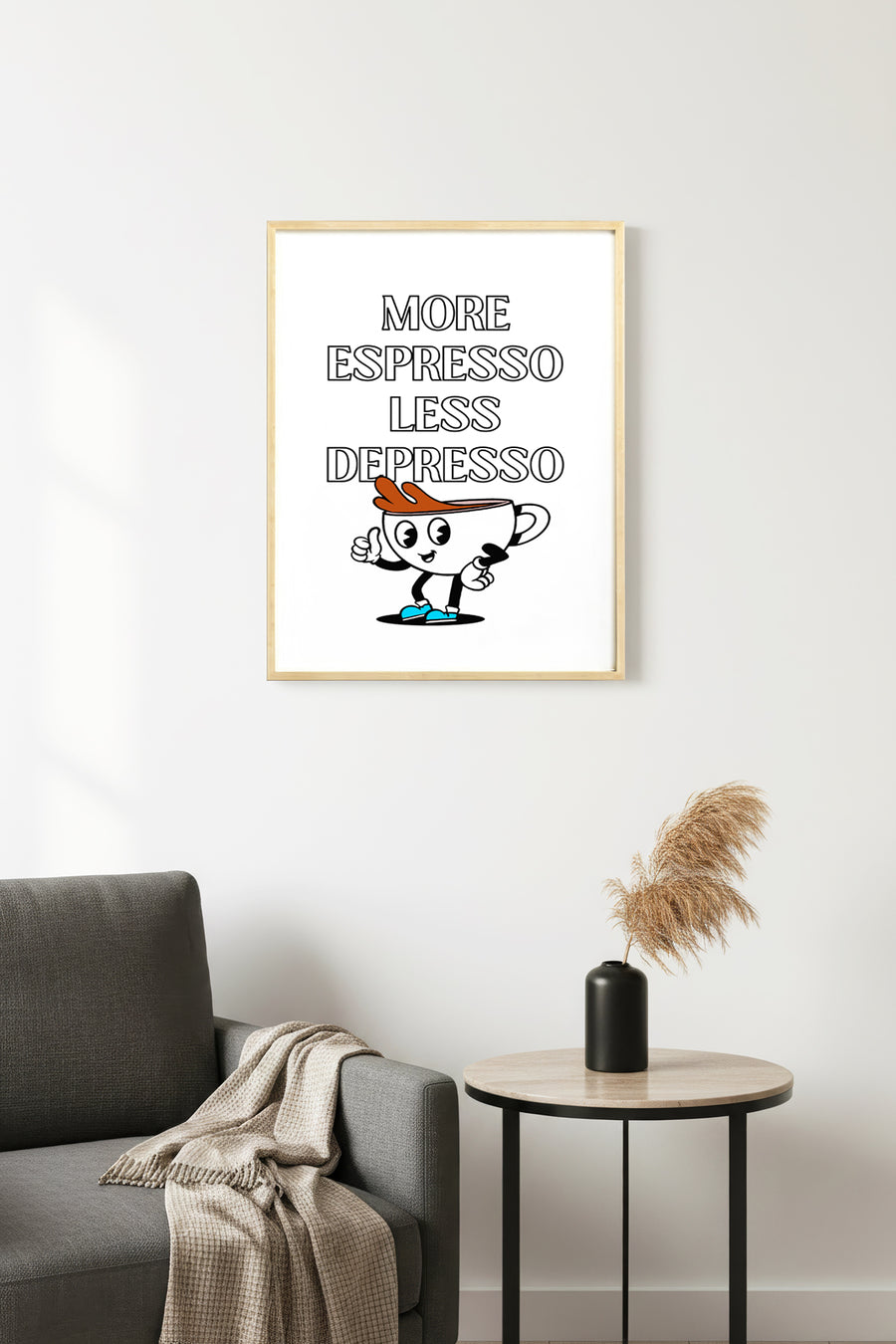 Doğal Ahşap Çerçeveli Retro Kahve Tablo - Espresso Depresyon Temalı | huhu2294