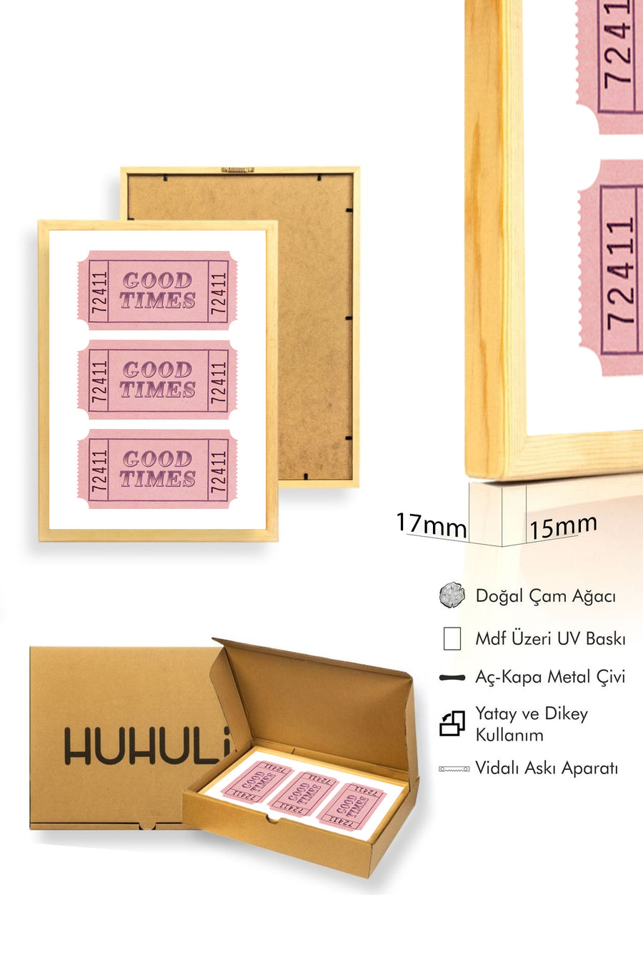 Doğal Ahşap Çerçeveli Retro Tablo - Good Times Yazı Tasarımı | huhu2296