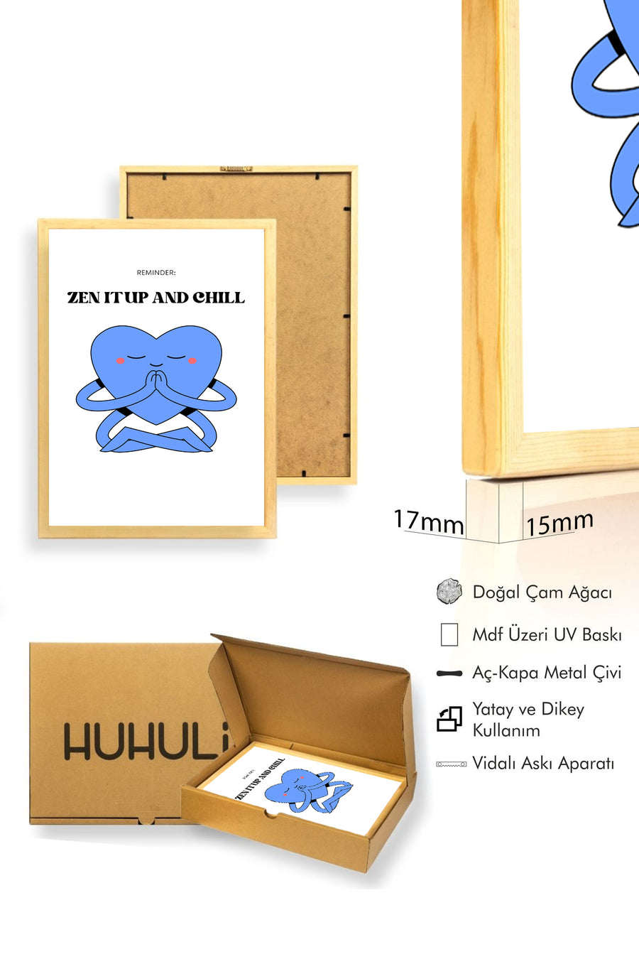Doğal Ahşap Çerçeveli Zen Meditasyon Tablo - Huzur Veren Tasarım | huhu2297