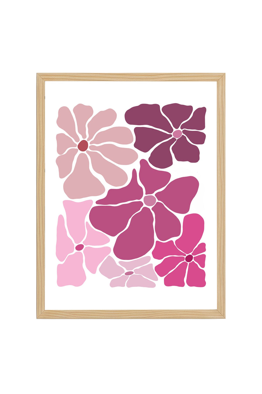Doğal Ahşap Çerçeveli Retro Floral Tablo - Pastel Pembe Tonlar | huhu2298