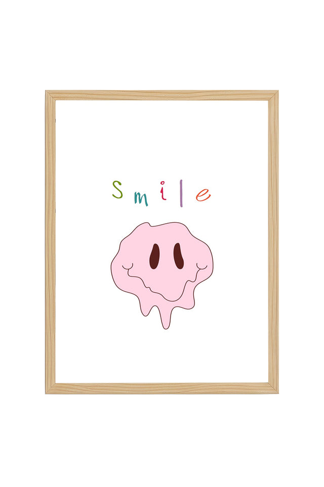 Doğal Ahşap Çerçeveli Retro Smiley Tablo - Eğlenceli Pop Art Desen | huhu2300