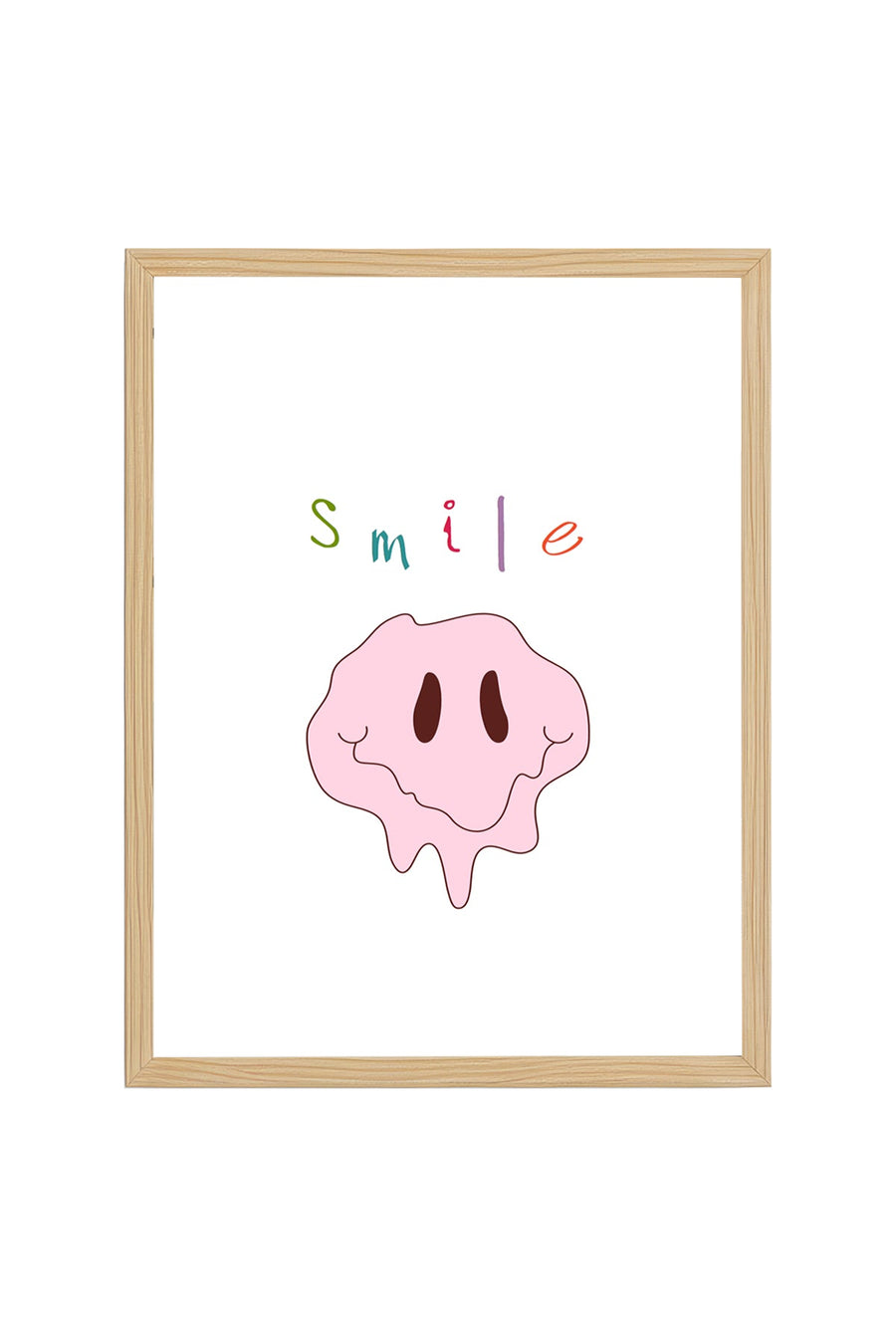 Doğal Ahşap Çerçeveli Retro Smiley Tablo - Eğlenceli Pop Art Desen | huhu2300