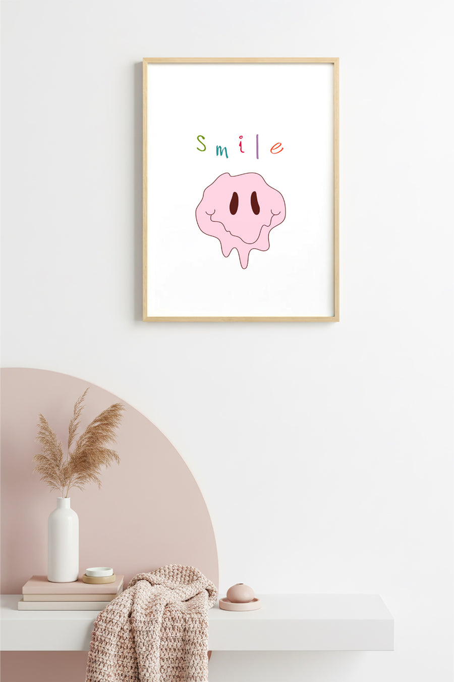 Doğal Ahşap Çerçeveli Retro Smiley Tablo - Eğlenceli Pop Art Desen | huhu2300