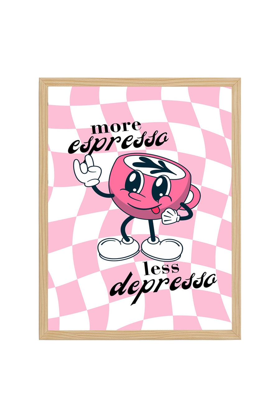 Doğal Ahşap Çerçeveli Retro Tablo - Kahve Temalı Espresso Grafik Tasarım | huhu2302