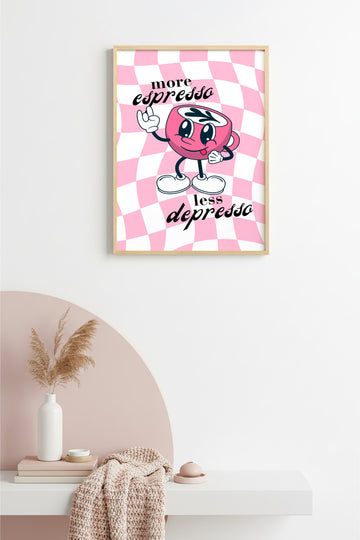 Doğal Ahşap Çerçeveli Retro Tablo - Kahve Temalı Espresso Grafik Tasarım | huhu2302