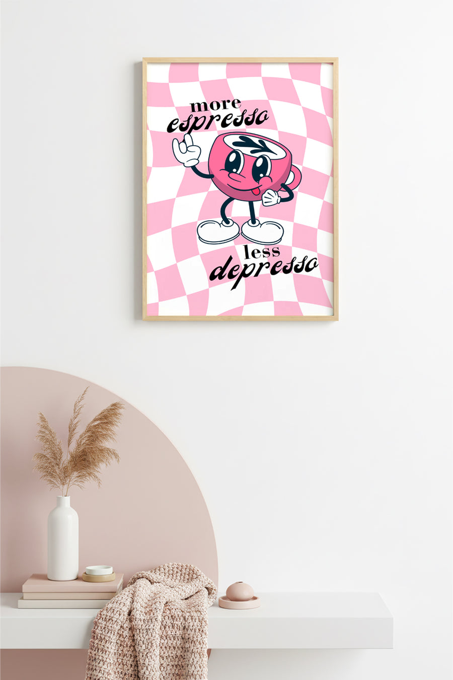 Doğal Ahşap Çerçeveli Retro Tablo - Kahve Temalı Espresso Grafik Tasarım | huhu2302