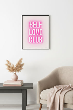 Doğal Ahşap Çerçeveli Pop Art Tablo - Self Love Neon Yazı Tasarımı | huhu2303