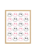 Doğal Ahşap Çerçeveli Retro Smiley Yüz Desenli Tablo - Pembe Tonlar | huhu2304