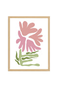 Doğal Ahşap Çerçeveli Retro Floral Tablo - Pembe ve Yeşil Botanik Desen | huhu2305