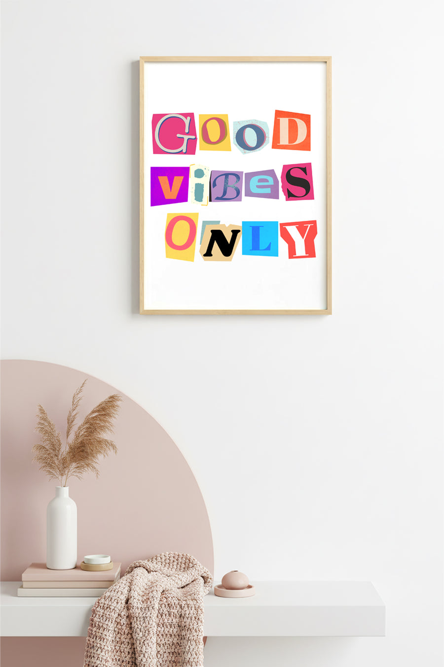 Doğal Ahşap Çerçeveli Retro Tablo - Good Vibes Only Tipografi | huhu2307