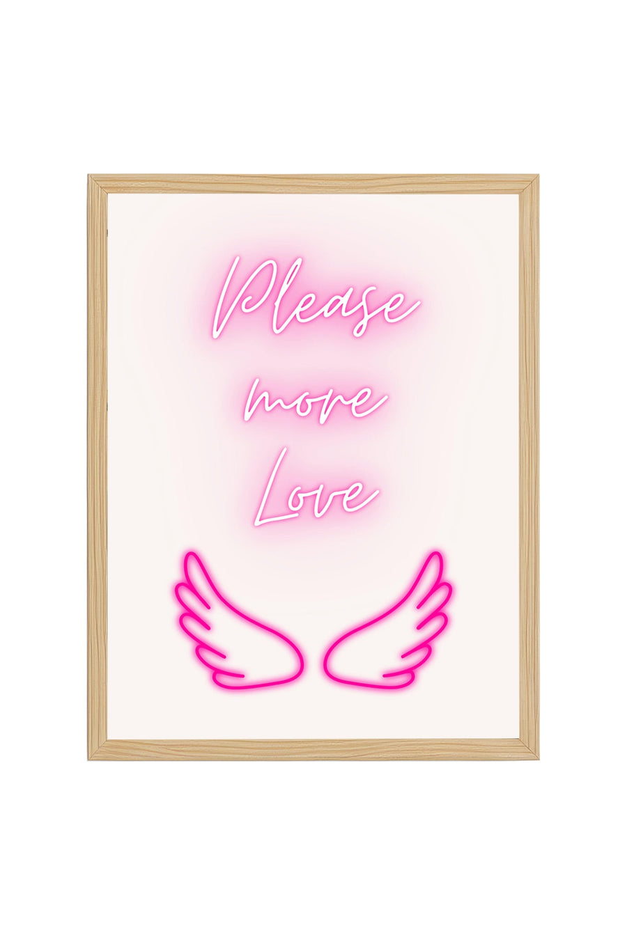 Doğal Ahşap Çerçeveli Neon Love Tablo - Please More Love Yazısı | huhu2309
