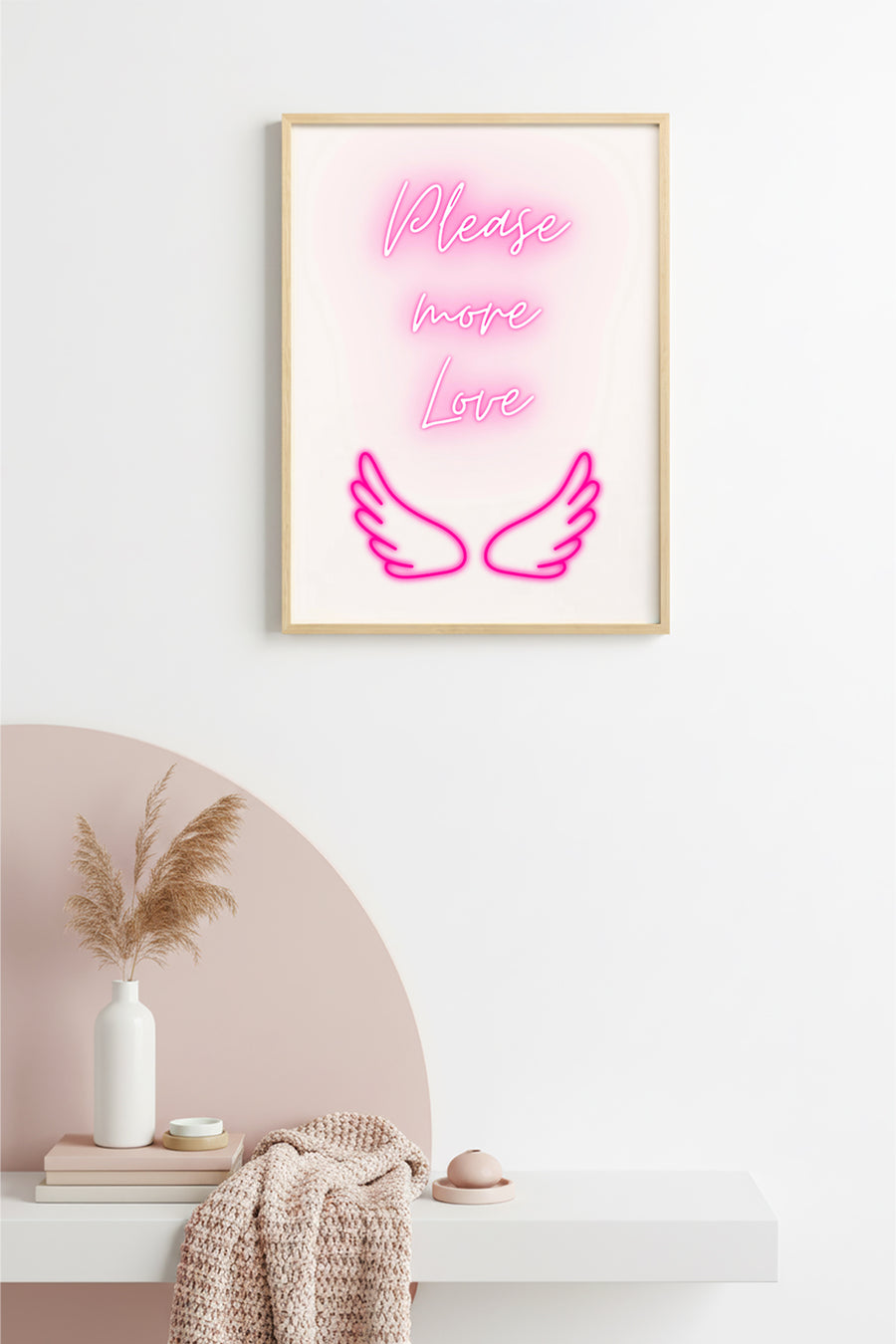 Doğal Ahşap Çerçeveli Neon Love Tablo - Please More Love Yazısı | huhu2309