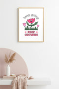 Doğal Ahşap Çerçeveli Floral Lale Tablo - Keep Growing Retro Desen | huhu2310