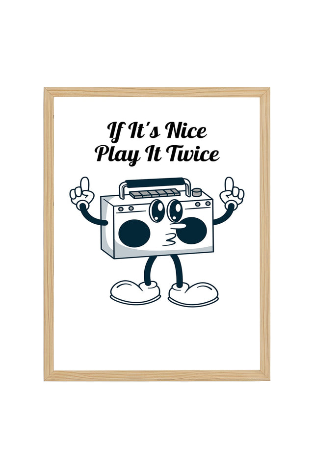 Doğal Ahşap Çerçeveli Retro Stereo Müzik Tablo - Pop Art Desen | huhu2313