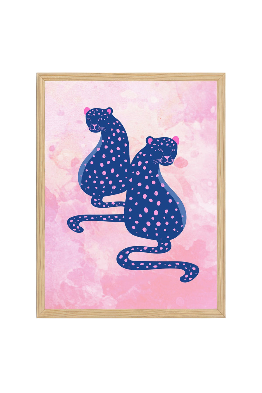 Doğal Ahşap Çerçeveli Retro Kedi Tablo - Nokta Desenli Pop Art | huhu2318