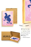 Doğal Ahşap Çerçeveli Retro Kedi Tablo - Nokta Desenli Pop Art | huhu2318