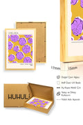 Doğal Ahşap Çerçeveli Retro Floral Tablo - Lila Çiçek Desenli | huhu2323