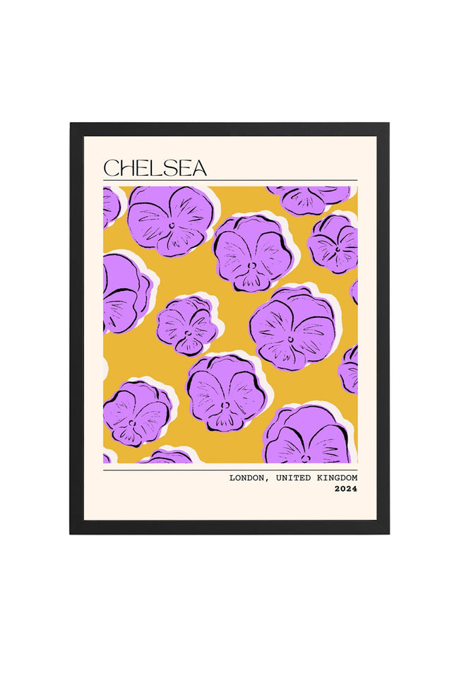 Doğal Ahşap Çerçeveli Retro Floral Tablo - Lila Çiçek Desenli | huhu2323