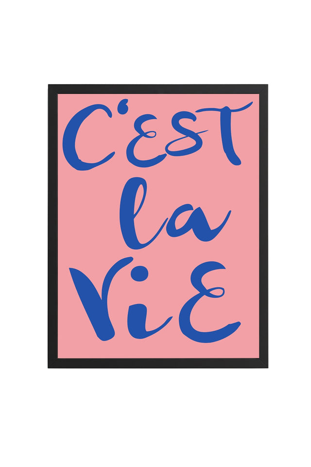 Doğal Ahşap Çerçeveli Minimalist C'est La Vie Tablo - Fransız Script Retro | huhu2324