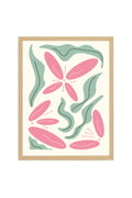 Doğal Ahşap Çerçeveli Retro Boho Floral Tablo - Pastel Çiçek Deseni | huhu2325