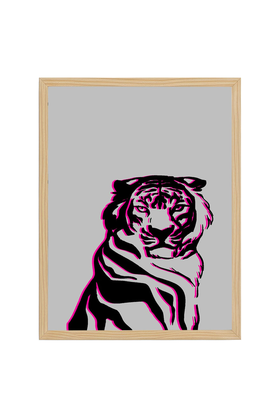 Doğal Ahşap Çerçeveli Retro Kaplan Tablo - Pop Art Grafik Tasarım | huhu2327