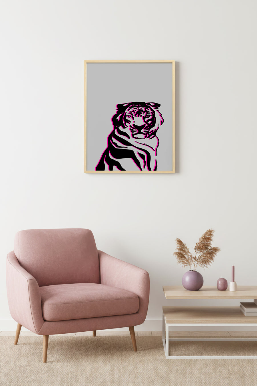 Doğal Ahşap Çerçeveli Retro Kaplan Tablo - Pop Art Grafik Tasarım | huhu2327