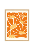 Doğal Ahşap Çerçeveli Retro Tablo - Turuncu Çiçek Deseni | huhu2328