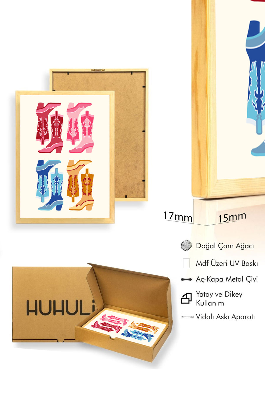 Doğal Ahşap Çerçeveli Retro Tablo - Vintage Bacak Desenleri | huhu2332