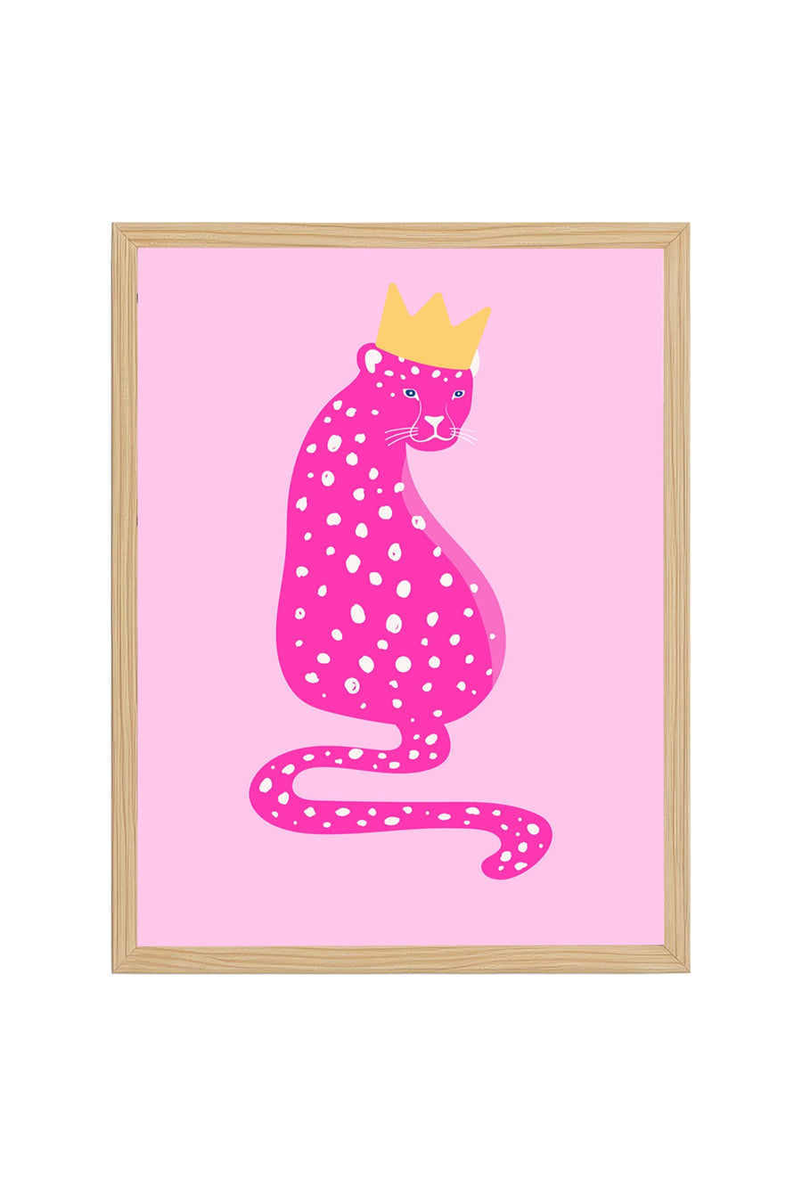 Doğal Ahşap Çerçeveli Retro Kedi Tablo - Pembe Nokta Desenli Prenses | huhu2333