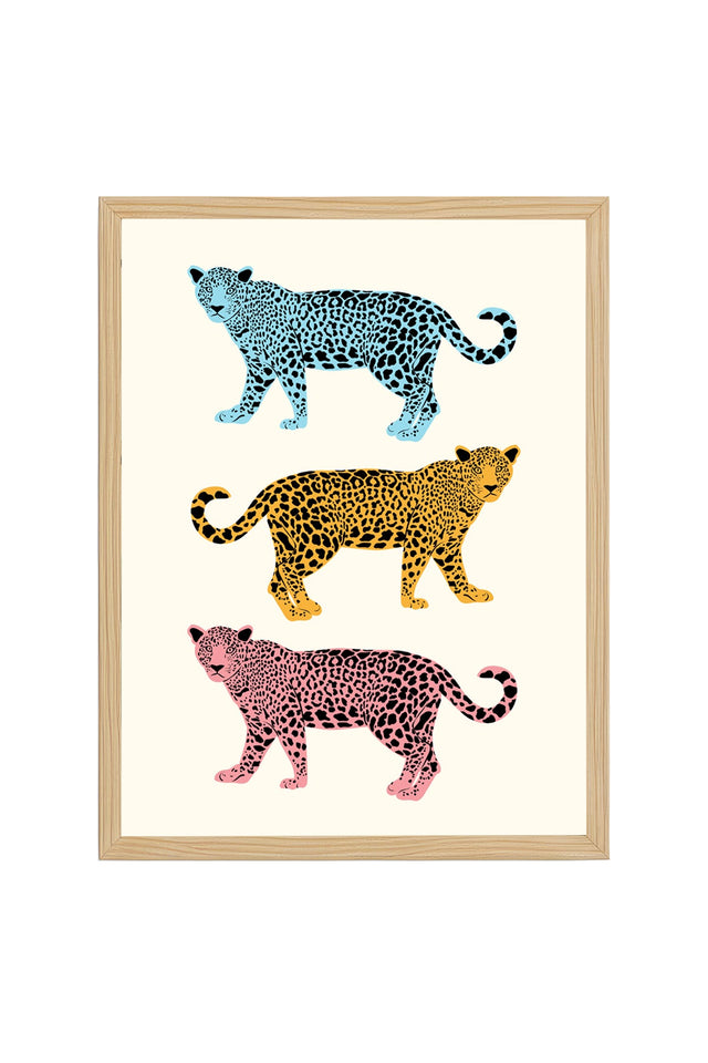 Doğal Ahşap Çerçeveli Retro Hayvan Tablo - Safari Leopar Desenli | huhu2337