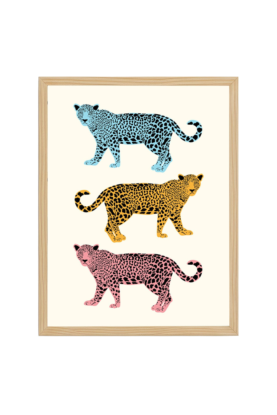 Doğal Ahşap Çerçeveli Retro Hayvan Tablo - Safari Leopar Desenli | huhu2337